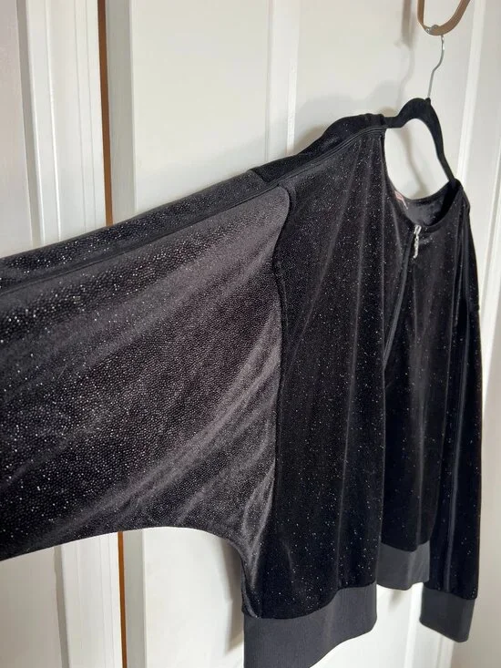 Juicy Couture Black Jacket With Sparkles Glitter Zip Up XL Y2k - Picture 4 of 10